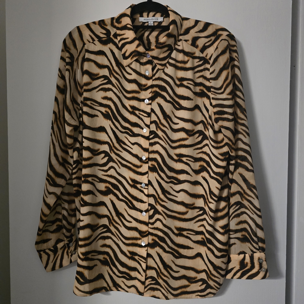Rose & Olive Tan and Black Zebra Print Button-Down Shirt